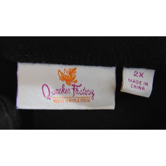 Quacker Factory Tunic Top Womens Size 2x Black / White Embroidered V-Neck S/S - Picture 8 of 10